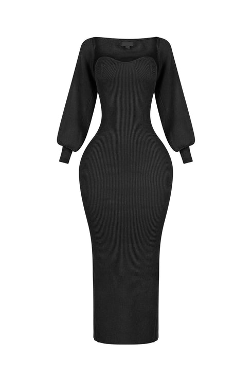 Heather Ribbed Knit Dress With Bolero SET